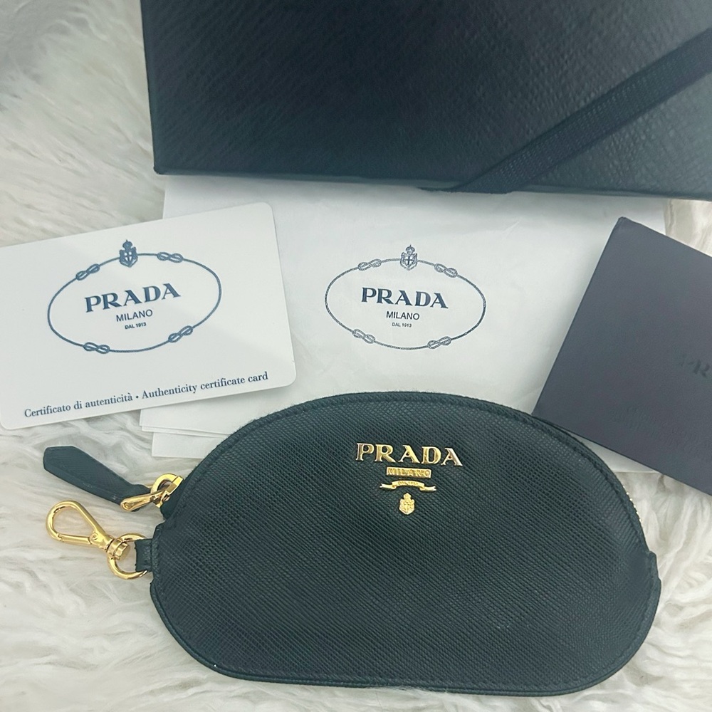 Prada Nero Saffiano Leather Black Pouch Gold Hardware New with Authenticity - Picture 2 of 6